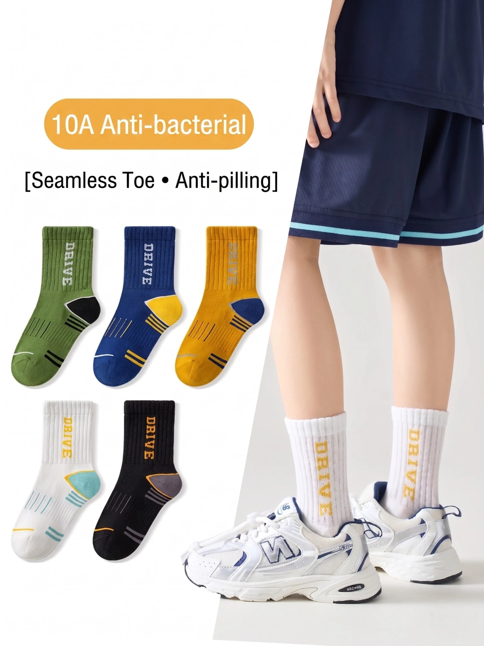 Premium Kids Active Crew Socks – Anti-Pilling & Seamless (5-Pack)
