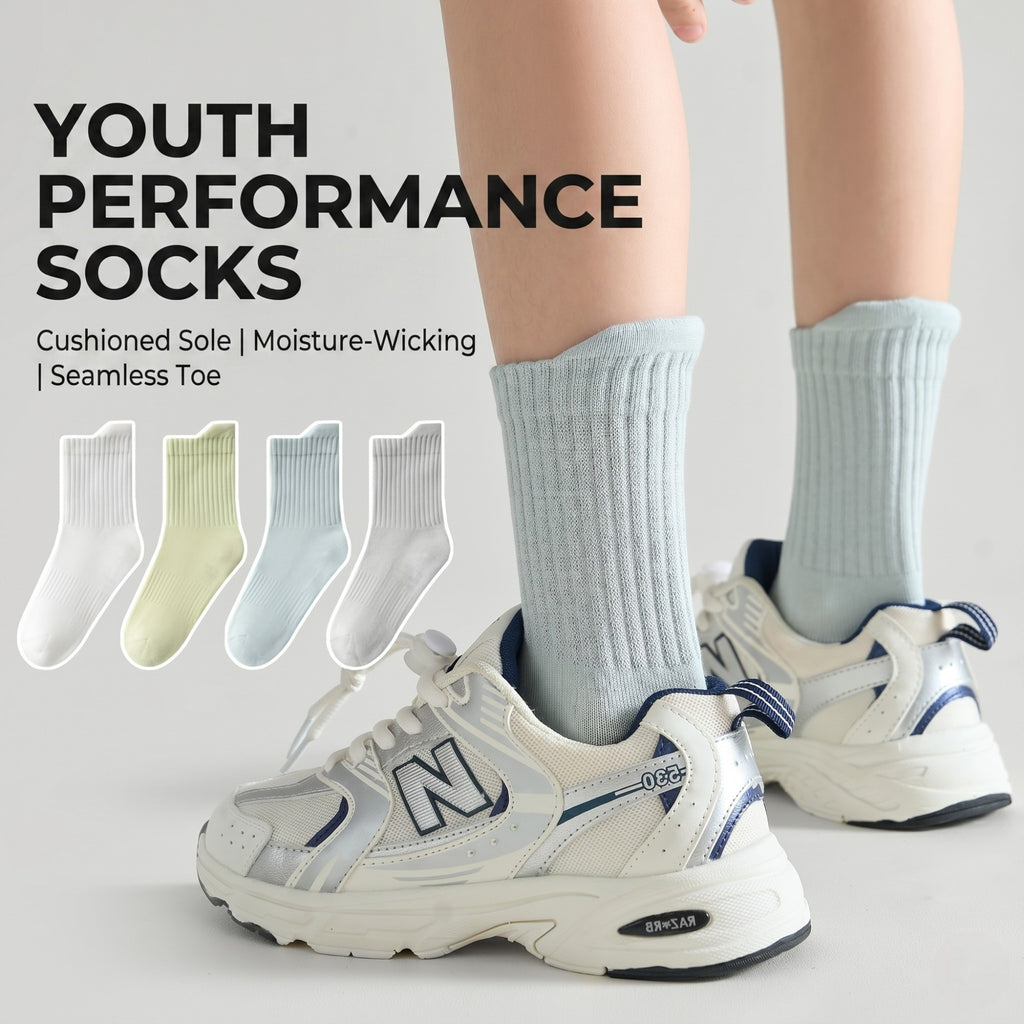 Premium Kids Cushioned Sports Socks – Seamless Toe (4-Pack)