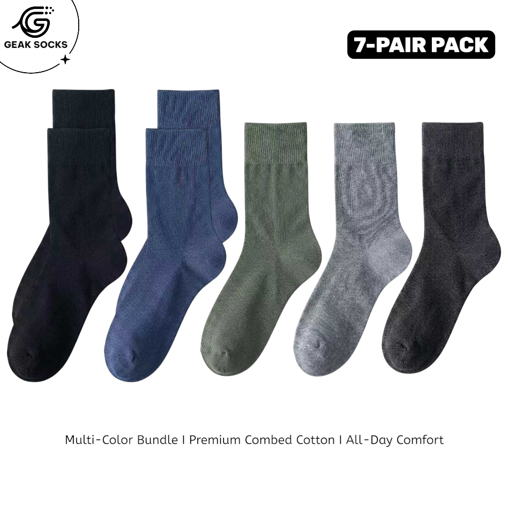 Premium Men's Seamless Dress Socks - 200-Needle, 7-Pair Assorted Pack