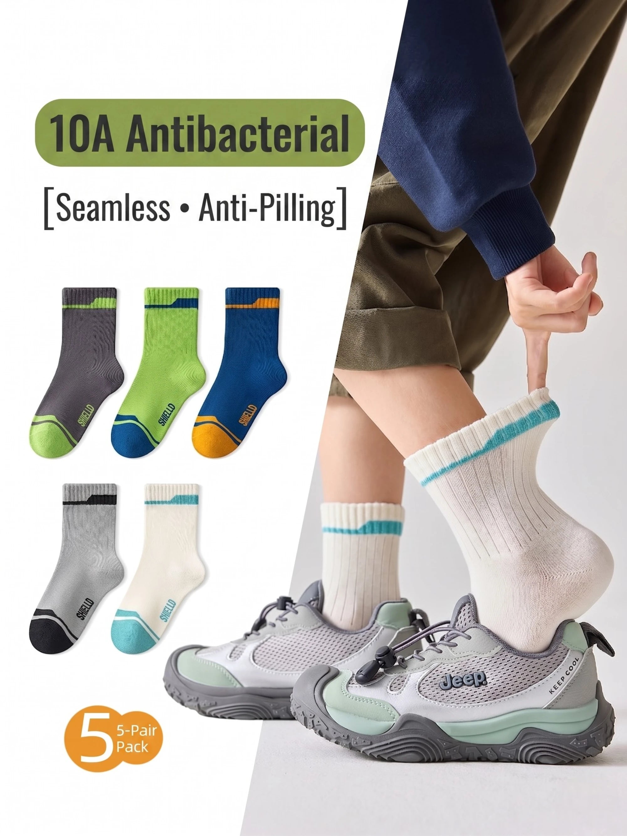 Premium Kids Active Crew Socks – Anti-Pilling & Seamless (5-Pack)